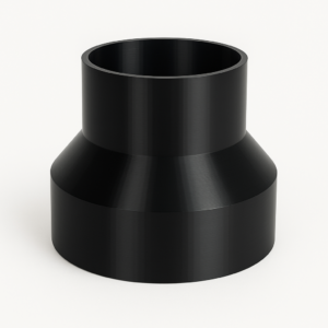 Reduzierstück aus schwarzem Kunststoff zur Verbindung von Lüftungsrohren – passgenauer Rohradapter für verschiedene Durchmesser.