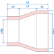 Technische Zeichnung eines Reduzierstücks mit Maßangaben für Längen (L1–L4) und Durchmesser (A1, A2, B1, B2) zur individuellen Fertigung von Rohrverbindern.