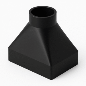 &Uuml;bergangsst&uuml;ck von rund auf rechteckig aus Kunststoff zur Verbindung mit Rohrleitungen. Passgenauer &Uuml;bergangsst&uuml;ck f&uuml;r verschiedene Durchmesser und Rechteckprofile.